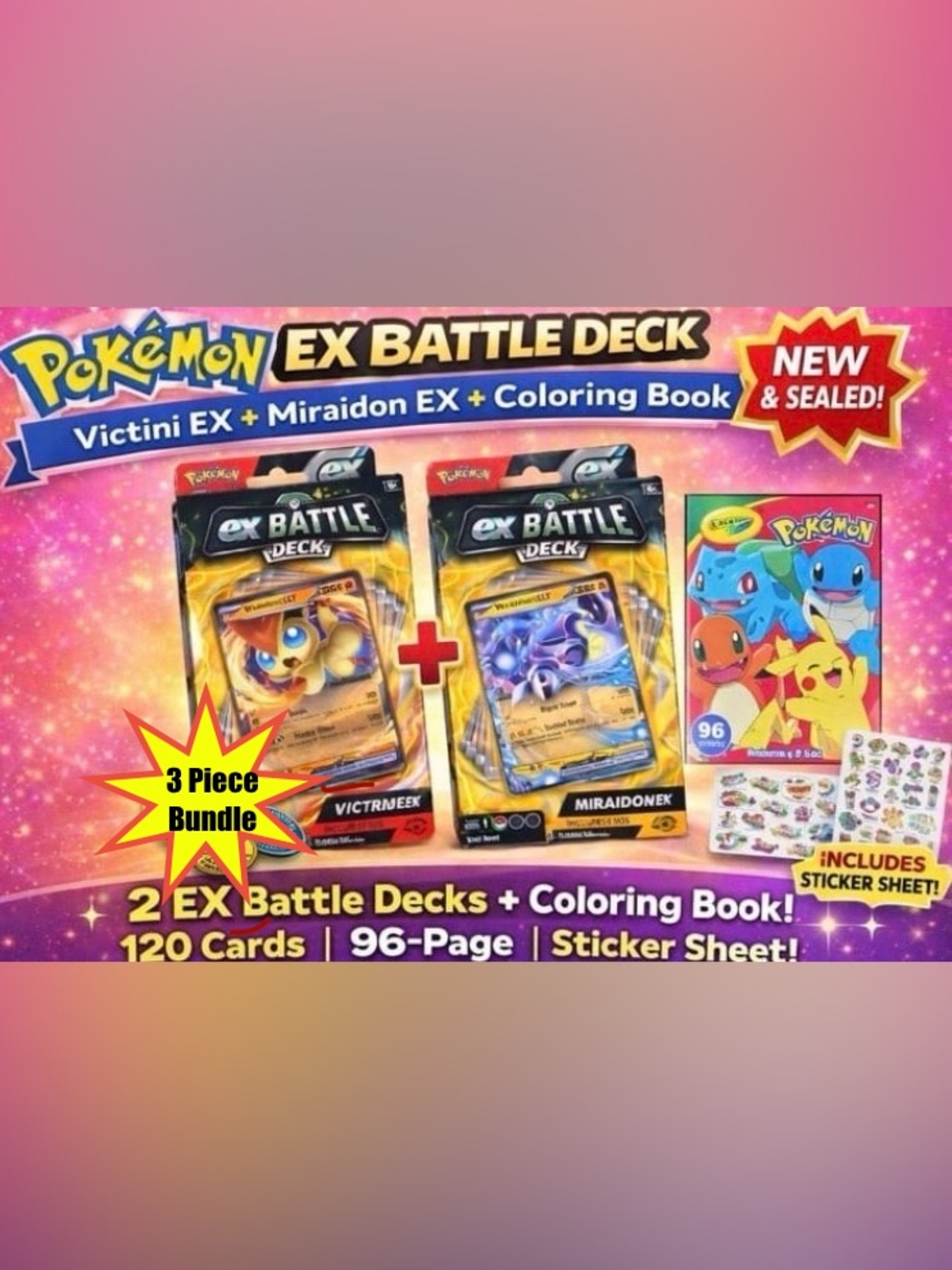 Pokémon Trading Card Game ~Victini EX & Miraidon EX Battle Deck Set + FREE Book